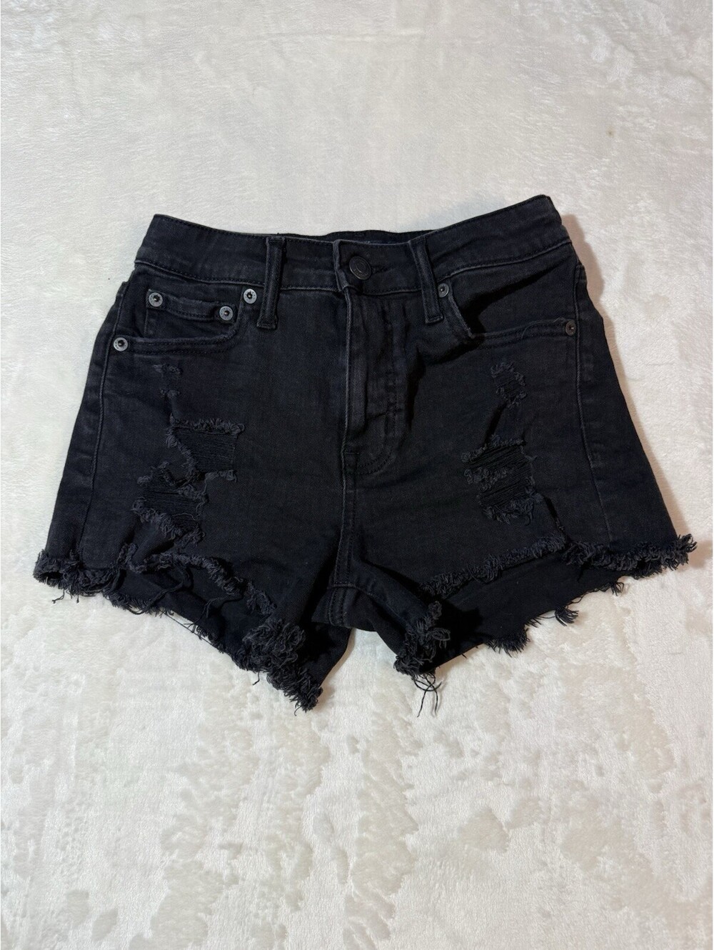Aeropostale Women’s Vintage High Rise Shorty Shorts Black Distressed Size 0R